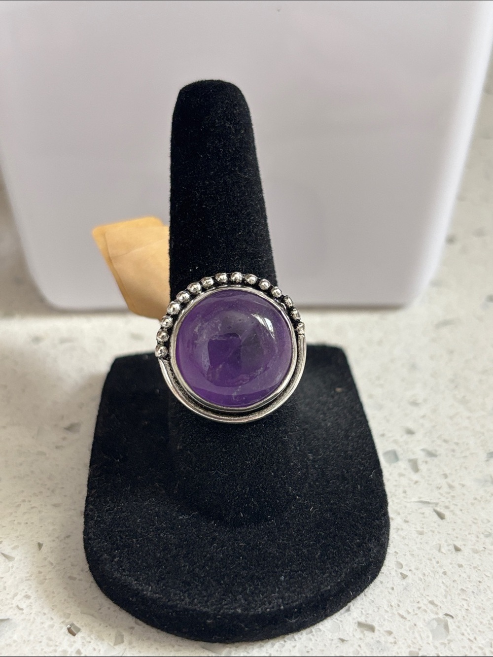 Purple Amethyst Bezel Cabochon Cocktail Ring Size 6.75